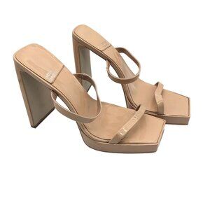 Jeffrey Campbell Hustler Patent Leather Beige Square Toe Block Heel Sandals 10